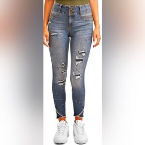 No Boundaries NoBo High Rise Sculpting Skinny Corset Jeans Frayed Hem Size 9 NWT